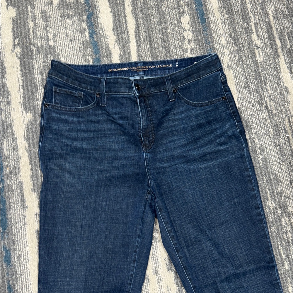 Size 8 = 1 Chico's So Slimming Girlfriend Slim Leg Ankle Dark Blue Jeans - Picture 2 of 6